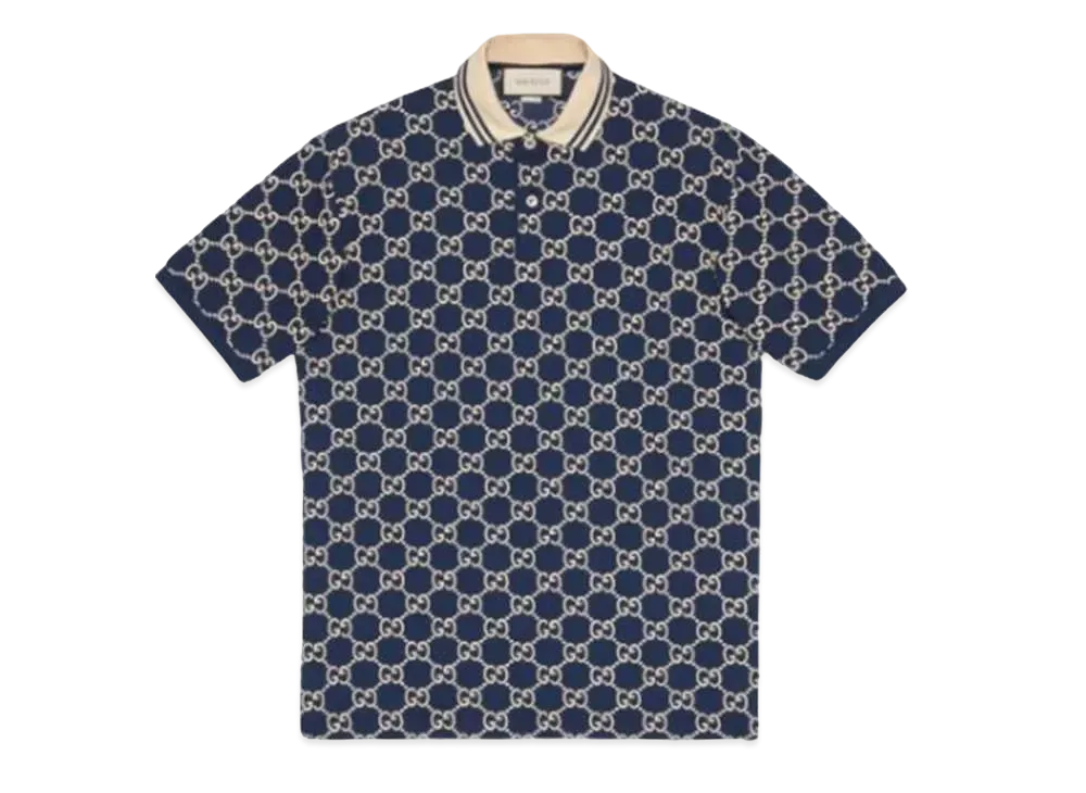 GUCCI Men's GG Stretch Cotton Polo "Navy"