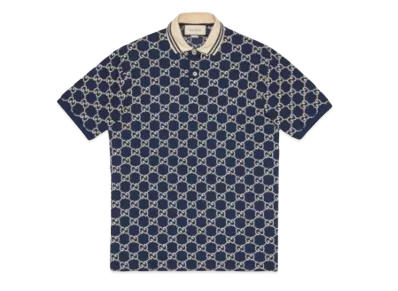 GUCCI Men's GG Stretch Cotton Polo "Navy"