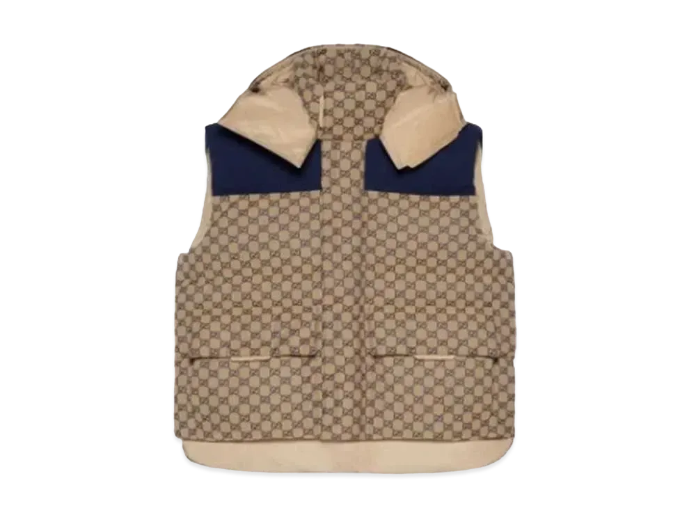 GUCCI Men's GG Canvas Down Vest With Detachable Hood "Beige"