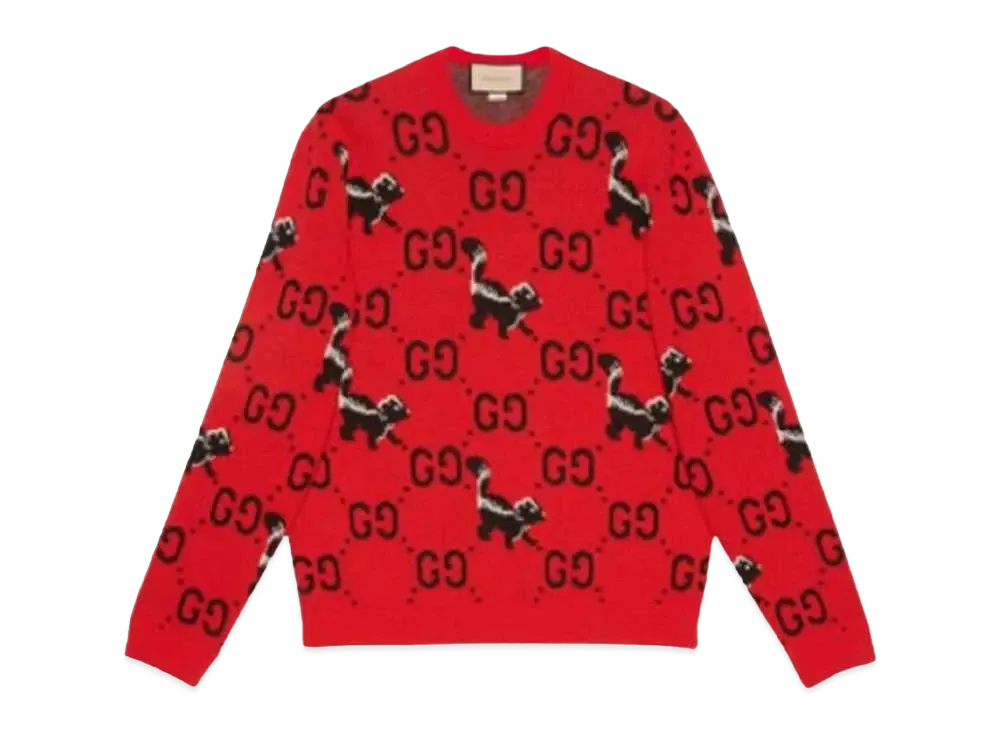 GUCCI Men's GG Skunk Wool Knit Sweater "Red"