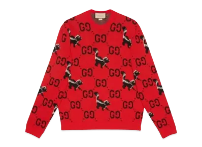 GUCCI Men's GG Skunk Wool Knit Sweater "Red"