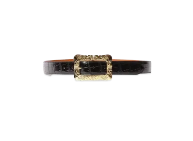 Needles Papillon Square Buckle Belt Crocodile Embossed Leather "Black"