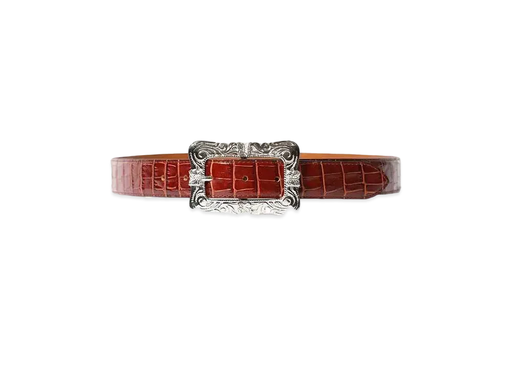 Needles Papillon Square Buckle Belt Crocodile Embossed Leather "Brown"