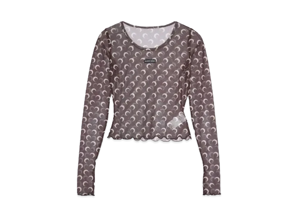 Marine serre MOON PRINTED MESH SECOND SKIN CROPPED TOP "BROWN"