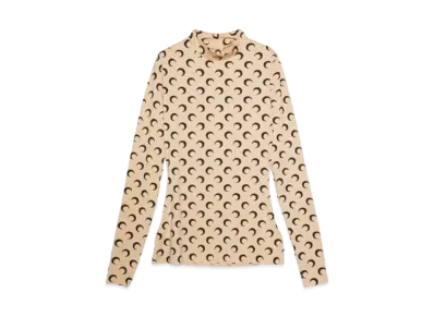 Marine serre MOON PRINTED JERSEY SECOND SKIN HIGHNECK TOP (24AW) "TAN"