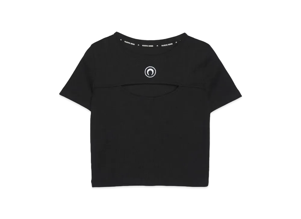 Marine serre MOON LOGO RIBBED JERSEY CUT-OUT T-SHIRT "BLACK"