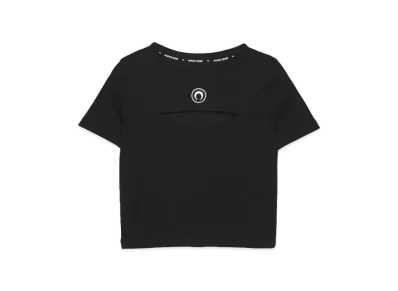 Marine serre MOON LOGO RIBBED JERSEY CUT-OUT T-SHIRT "BLACK"