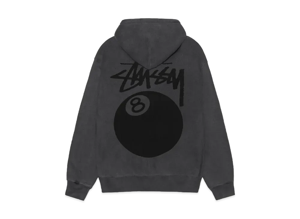 ステューシー 8ボール ピグメントダイ フーディー "ブラック" (FA24)