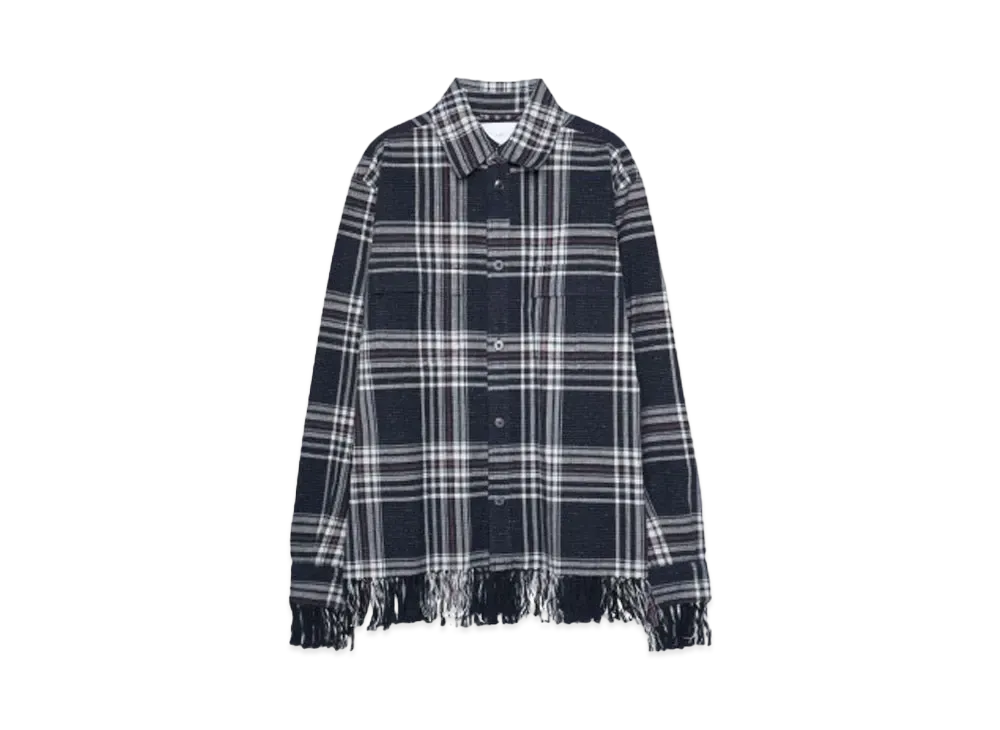 SUGARHILL JAZZ NEP OMBRE PLAID FRINGE BLOUSE "NAVY NEP"