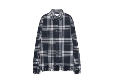 SUGARHILL JAZZ NEP OMBRE PLAID FRINGE BLOUSE "NAVY NEP"