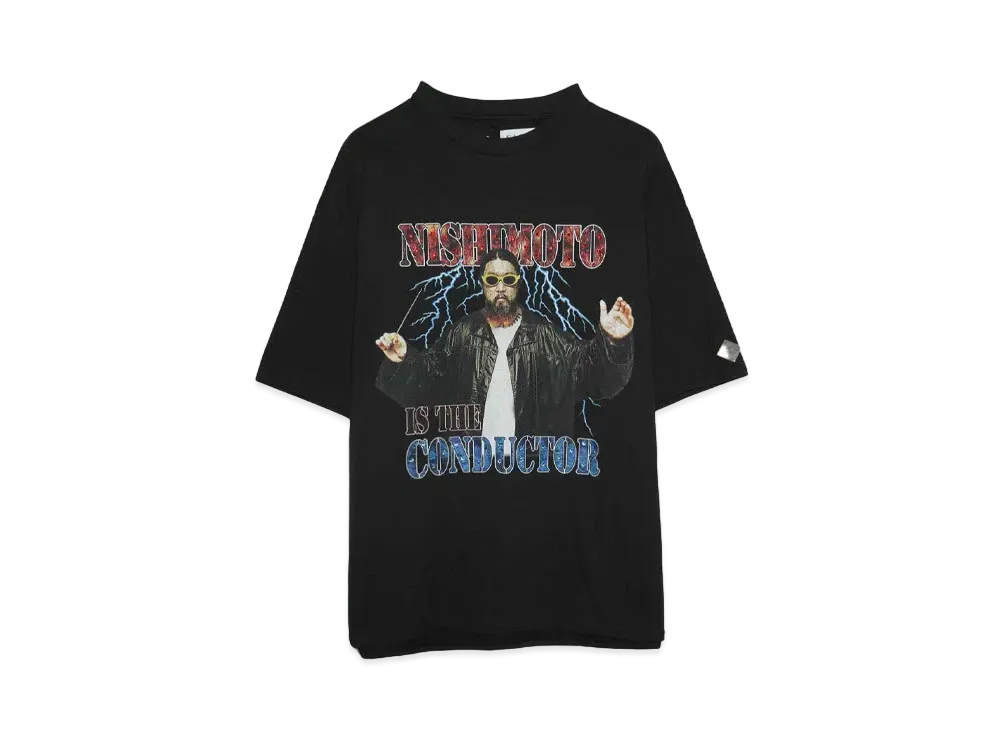 NISHIMOTO IS THE MOUTH x el conductorH STONE DECORATED T-SHIRT 'THE CONDUCTOR "BLACK"