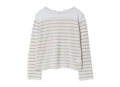 beautiful people Sheer Cotton Mohair Border Pullover "Light Blue"