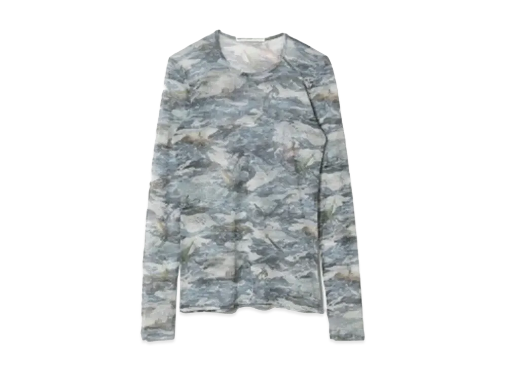 beautiful people Sheer Shark Printed Jersey Crew Neck Top "Blue"