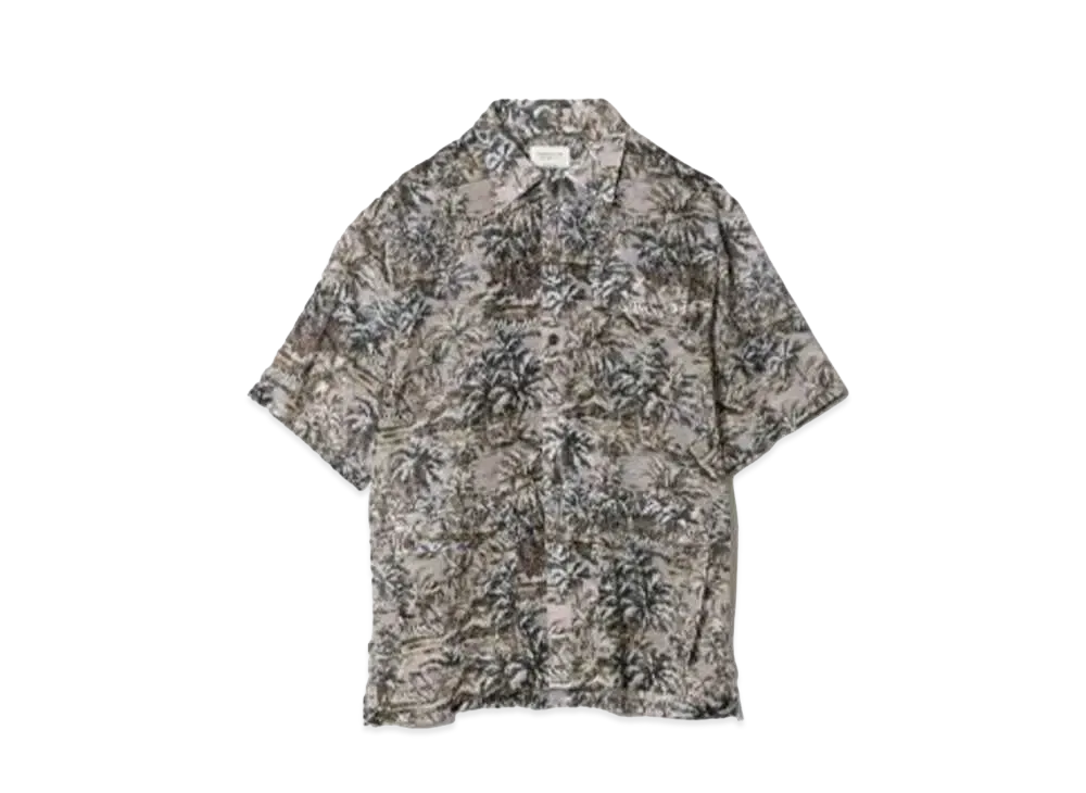 beautiful people Palm Tree Printed Open Collar Shirt "Olive"