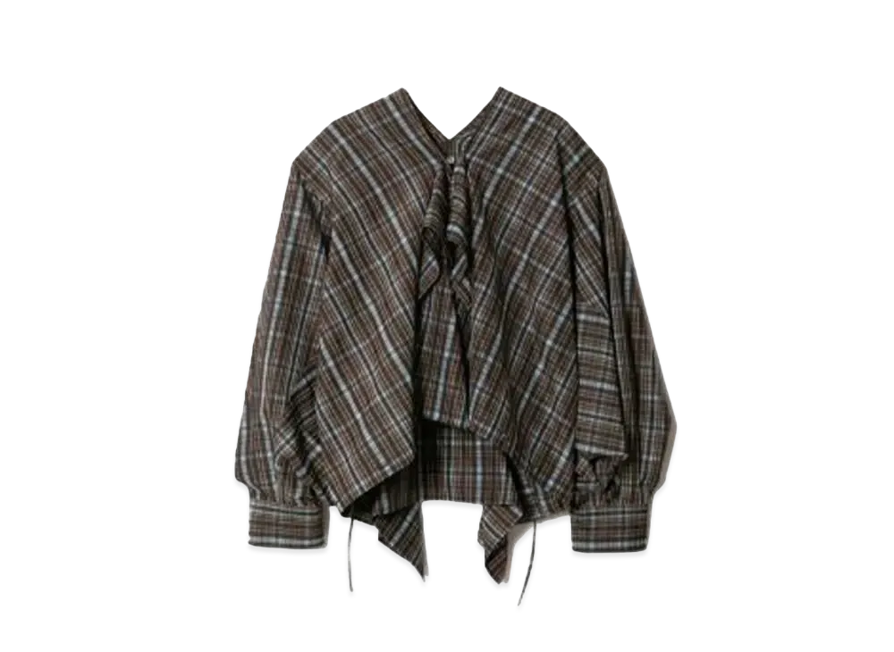 beautiful people Double-End Silk JQ Check Raffle Blouse "Brown"
