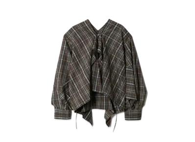 beautiful people Double-End Silk JQ Check Raffle Blouse "Brown"