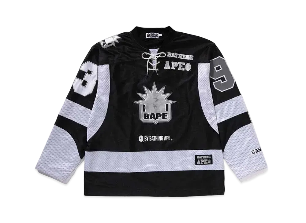 A BATHING APE Multi Logo Relaxed Fit LS Ice Hockey Jersey "Black"