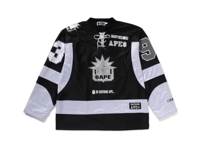 A BATHING APE Multi Logo Relaxed Fit LS Ice Hockey Jersey "Black"