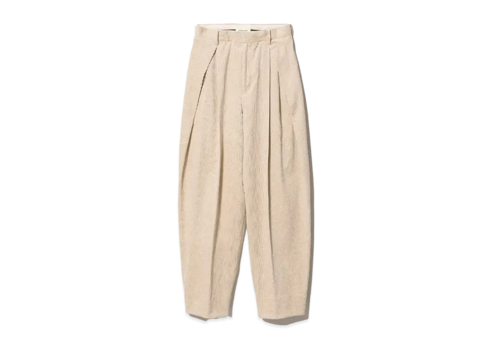 beautiful people Linen Corduroy Three Tuck Peg Top Pants "Ecru"