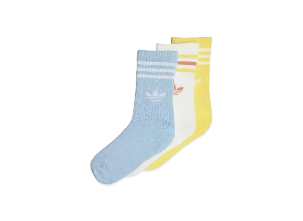 adidas Kids Crewsocks 3 Pairs "Clear Blue/Off White/Spring Yellow"