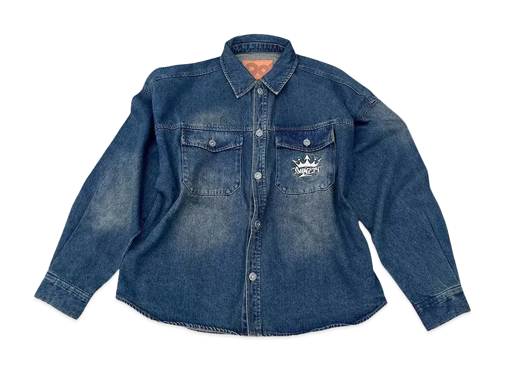 9090 King Logo Denim L/S Shirts "INDIGO YELLOW"