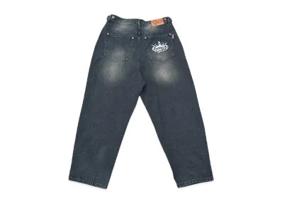 9090 King Logo Wide Tuck Denim Pants "BLACK YELLOW"