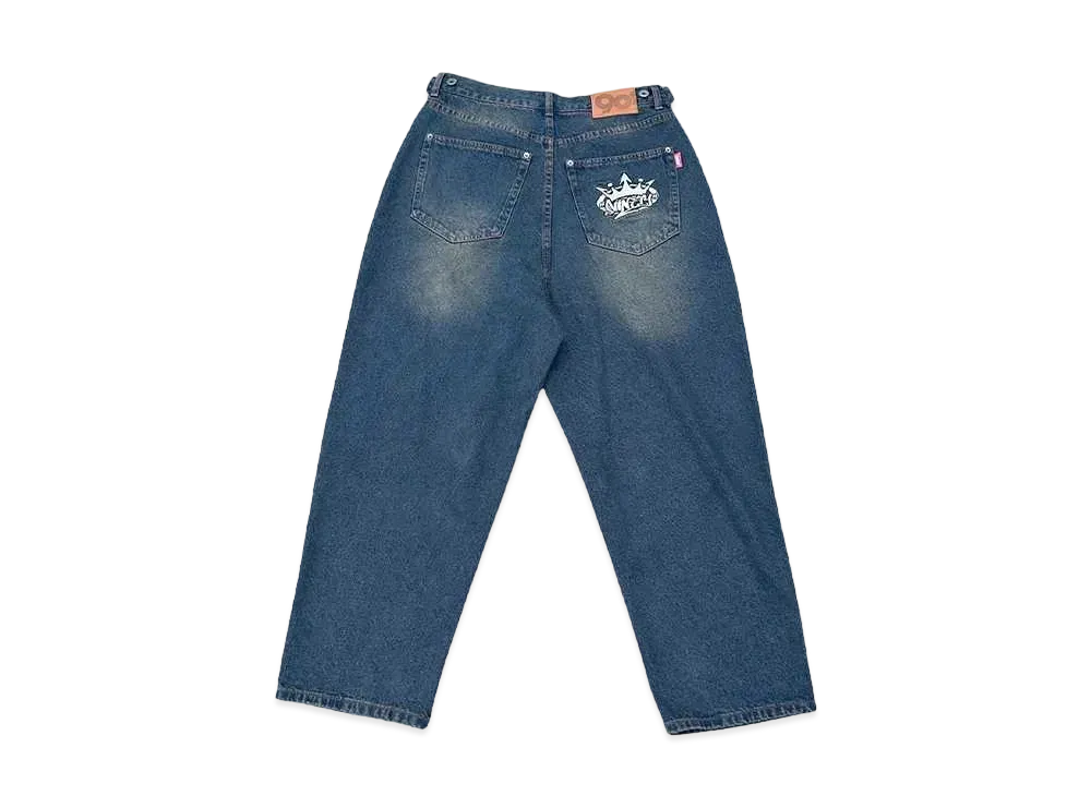 9090 King Logo Wide Tuck Denim Pants "INDIGO YELLOW"