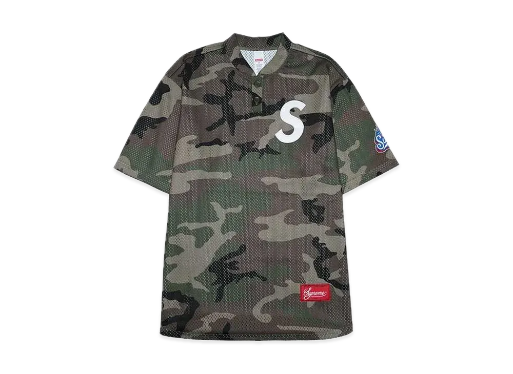 Supreme S Logo Baseball Henley "Woodland Camo"
