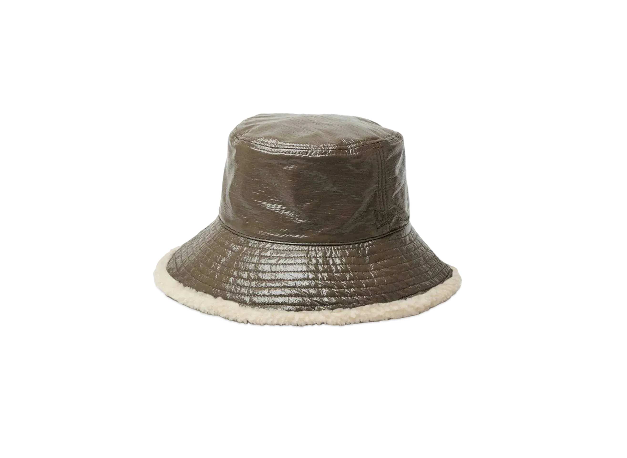 NEW ERA Fluffy and Soft Bucket 03 Reversible Enamel Leather Boa Fleece "Mocha/Gray"