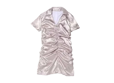 atmos pink Collared Satin Ruched "Purple"