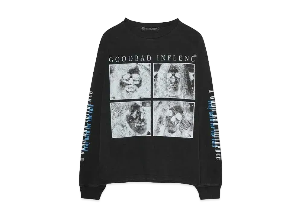 A GOOD BAD INFLUENCE ZEPP SKULL FACE LONG SLEEVE T-SHIRT "BLACK"