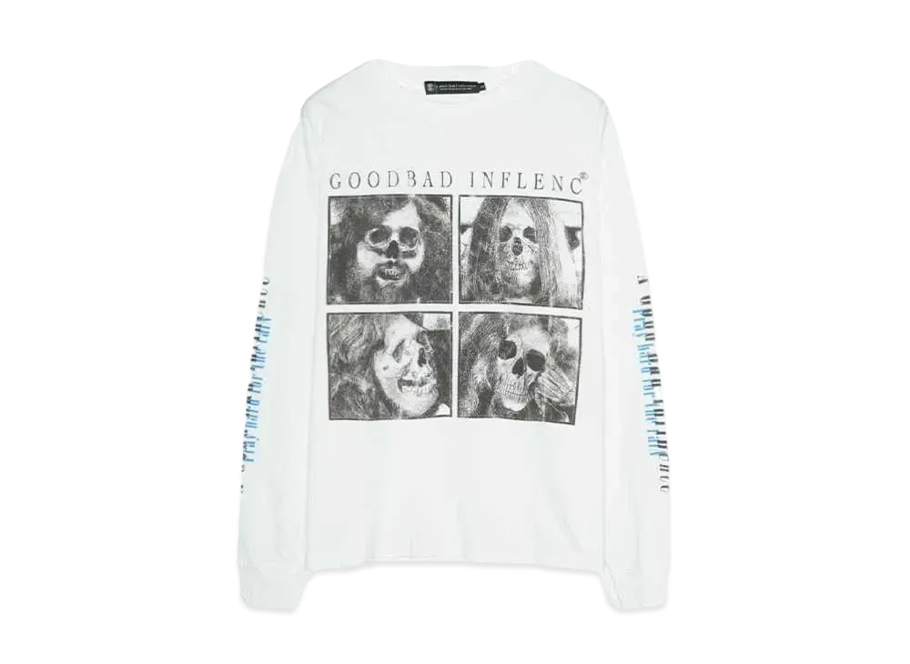 A GOOD BAD INFLUENCE ZEPP SKULL FACE LONG SLEEVE T-SHIRT "WHITE"