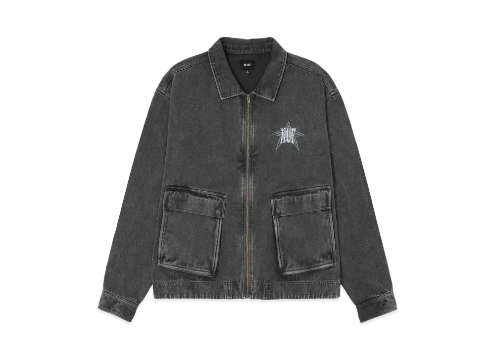 HUF Fall 24 Intergalactic Frequency Zip Shacket "Black"