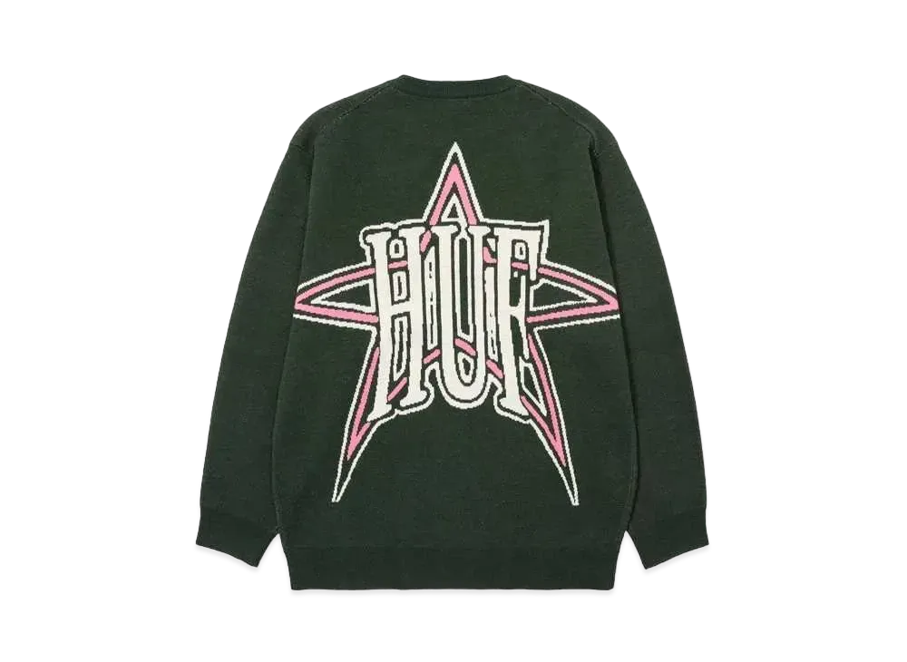 HUF Fall 24 Galactic Jacquard Sweater "Hunter Green"