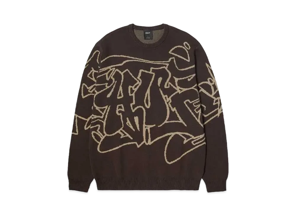 HUF Fall 24 Outlines Crewneck Sweater "Espresso"