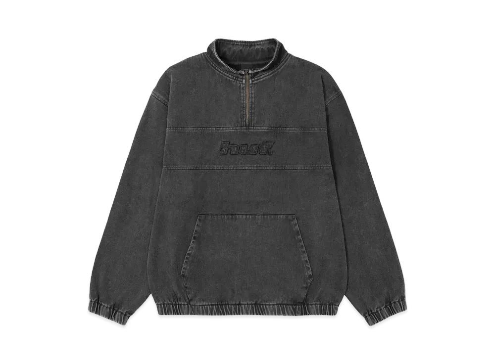 HUF Fall 24 Distressed Logo Half Zip "Black"