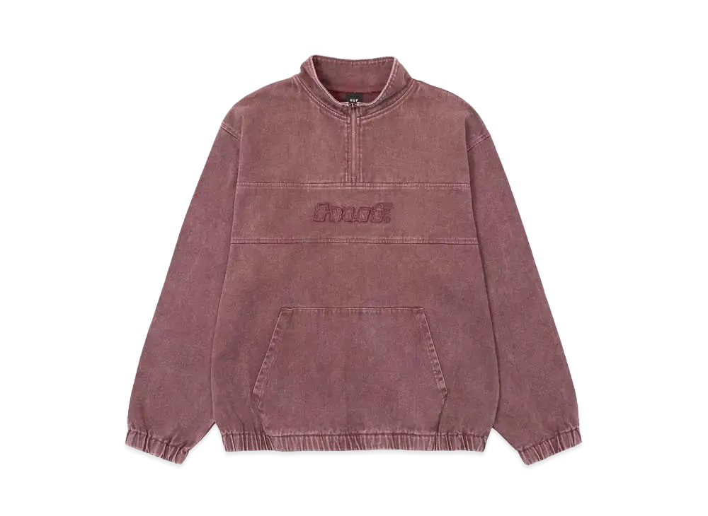 HUF Fall 24 Distressed Logo Half Zip "Mahogany"