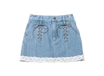 atmos pink x Angel Blue Denim Skirt With Nakamura-Kun Patch "Blue"