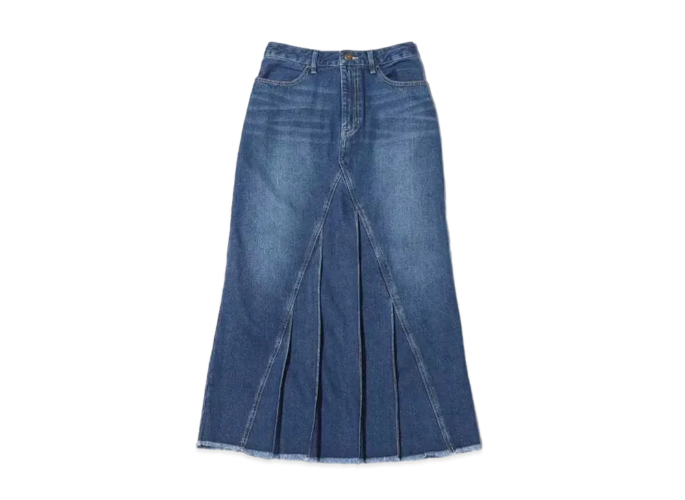 atmos pink Long Denim Pleated Skirt "Indigo"