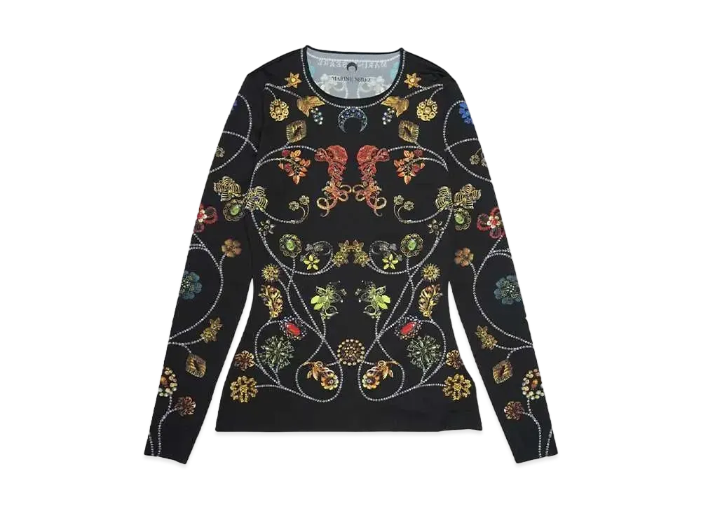 Marine serre FLORAL JEWELERY PRINTED JERSEY SECOND SKIN CREWNECK "BLACK JEWELERY PRINT"