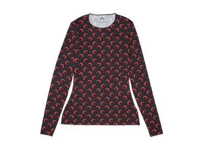 Marine serre MOON PRINTED JERSEY SECOND SKIN CREWNECK TOP "BLACK&RED"