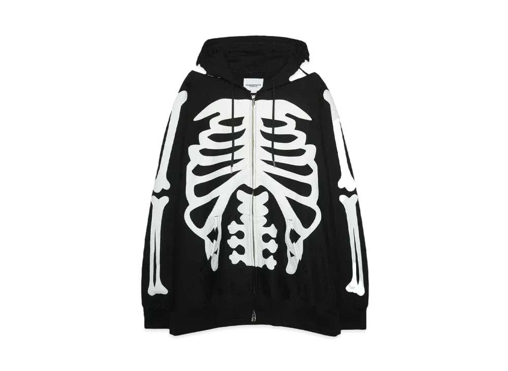 TAKAHIROMIYASHITATheSoloist. full zip hoodie. "BLACK X WHITE BONE"