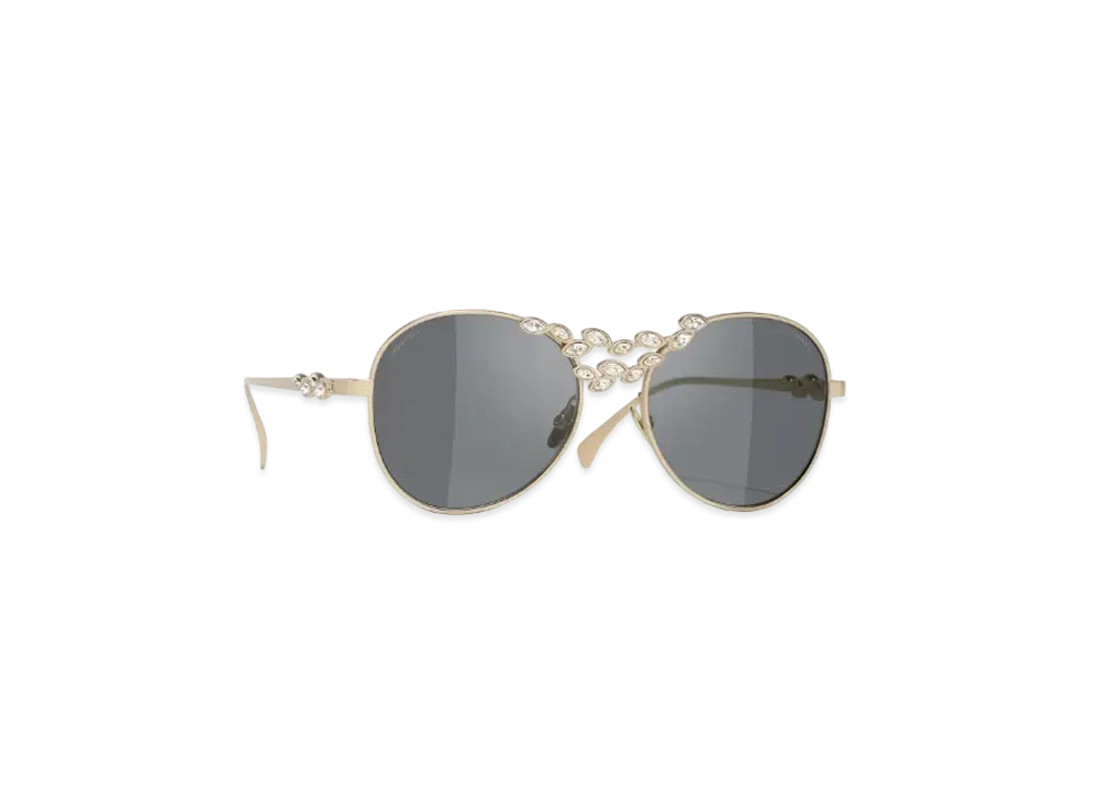 CHANEL Pilot Sunglasses Metal & Strass Lenses Dark Gray "Beige"