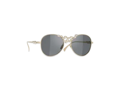 CHANEL Pilot Sunglasses Metal & Strass Lenses Dark Gray "Beige"