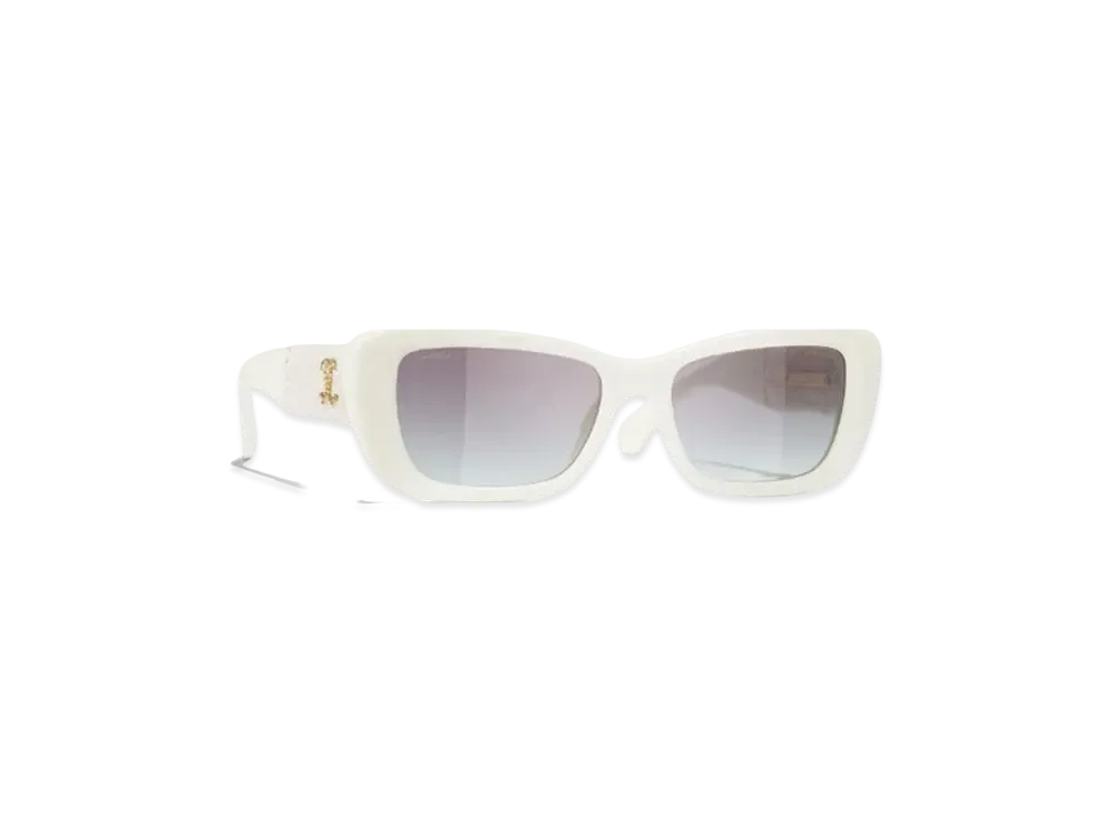 CHANEL Rectangle Sunglasses Acetate & Tweed "White"