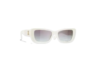 CHANEL Rectangle Sunglasses Acetate & Tweed "White"
