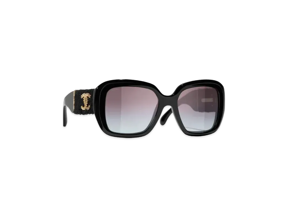 CHANEL Square Sunglasses Acetate & Tweed "Black"