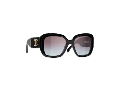 CHANEL Square Sunglasses Acetate & Tweed "Black"