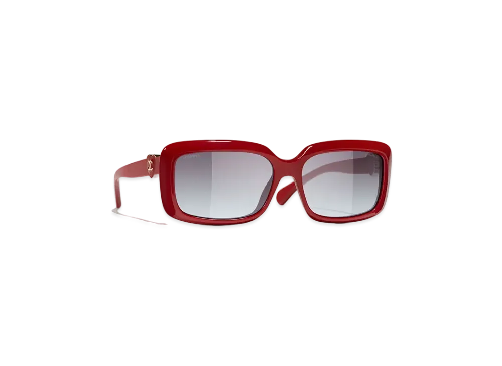 CHANEL Rectangle Sunglasses Acetate "Red"