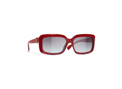 CHANEL Rectangle Sunglasses Acetate "Red"